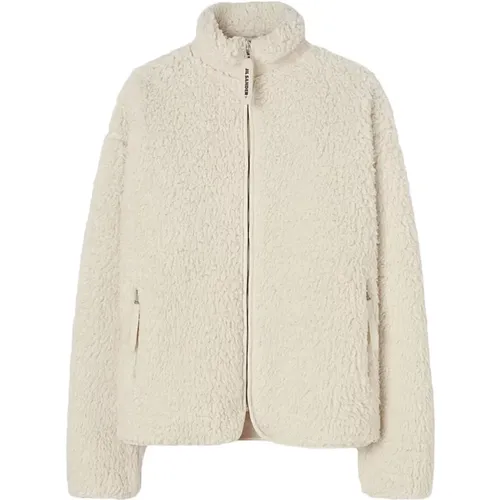 Weiße Faux-Shearling Reißverschluss-Strickjacke - Jil Sander - Modalova