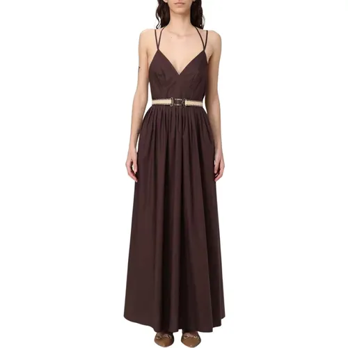 Maxi Dresses, female, , Size: XL Coffee Maxi Dress Pleated Skirt - Twinset - Modalova