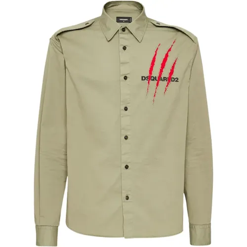 Salbeigrünes Logo-Print-Shirt , Herren, Größe: XL - Dsquared2 - Modalova