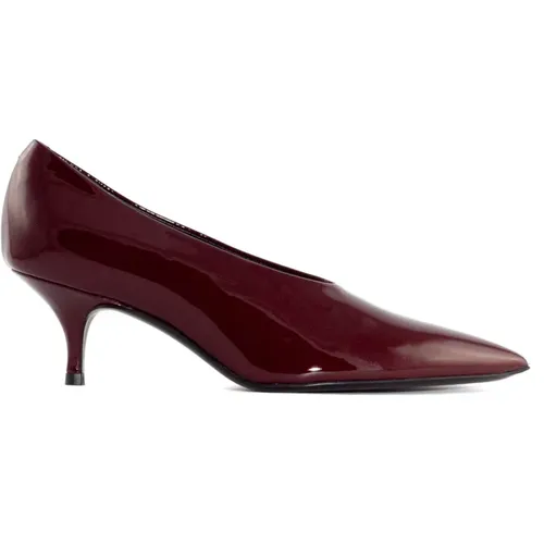 Pumps, female, , Size: 8 1/2 US Burgundy Leather Pointed Pumps with Heel - Guglielmo Rotta - Modalova