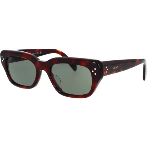 Geometric Sunglasses with Havana Frame and Green Organic Lenses , female, Sizes: 54 MM - Celine - Modalova