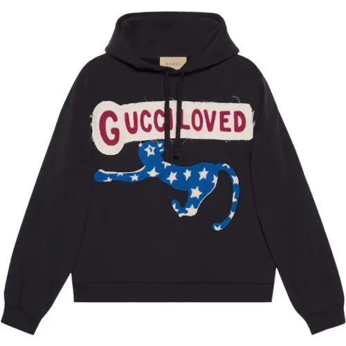 Logo-print embroidered hoodie , female, Sizes: L - Gucci - Modalova