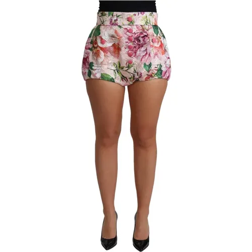 Rosa Blumenmuster Hot Pants mit hoher Taille , Damen, Größe: 2XS - Dolce & Gabbana - Modalova