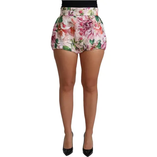 Rosa Blumenmuster Hot Pants mit hoher Taille - Dolce & Gabbana - Modalova