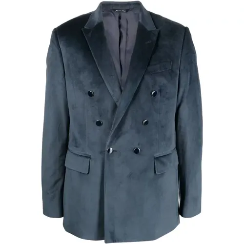 Blazers, male, , Size: M Velour Double-Breasted Blazer - Reveres 1949 - Modalova