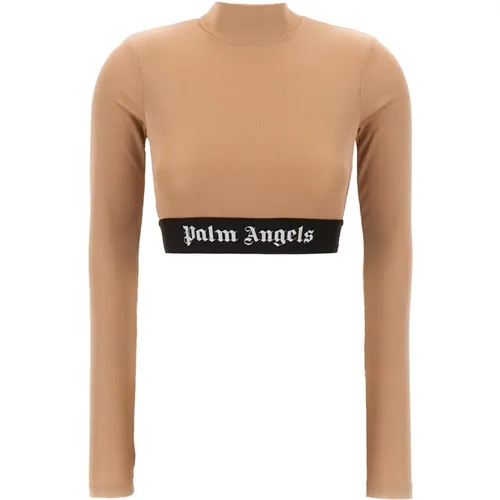 Long Sleeve Tops, female, , Size: XS Logo Waistband Long-Sleeved Top - Palm Angels - Modalova