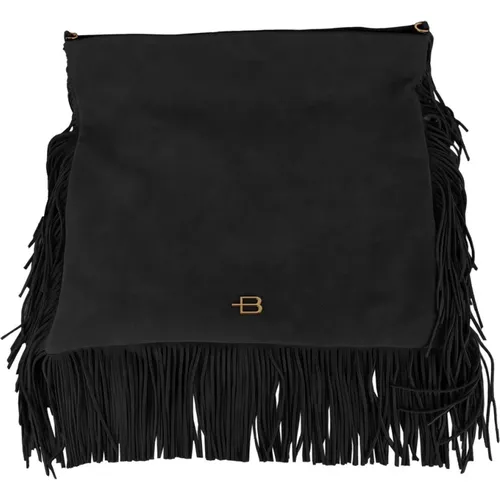 Flat Square Suede Shoulder Bag with Fringes , female, Sizes: ONE SIZE - Baldinini - Modalova