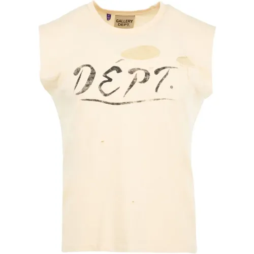 Sleeveless Tops, male, , Size: 2XL Distressed Logo Print Sleeveless T-shirt - Gallery Dept. - Modalova