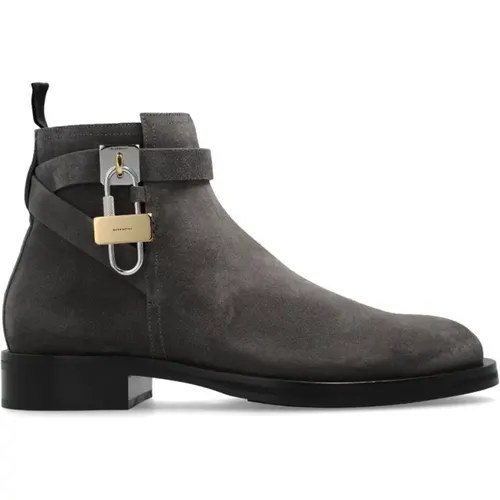 Ankle Boots, male, , Size: 10 US Grey Suede Boots with 4G Motif - Givenchy - Modalova