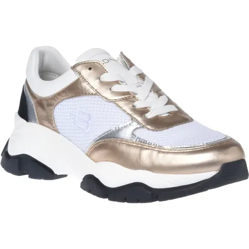 Sneaker in gold and white nappa leather , female, Sizes: 4 1/2 UK, 6 UK, 3 UK, 7 UK, 4 UK, 3 1/2 UK, 5 UK, 5 1/2 UK - Baldinini - Modalova