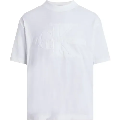 Weißes Baumwollmischung Herren T-Shirt , Herren, Größe: M - Calvin Klein Jeans - Modalova