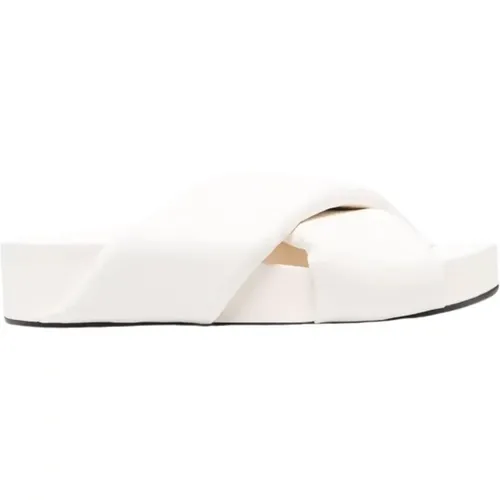 Sliders, female, , Size: 5 US Crossover Strap Sliders with Padded Ivory Leather - Jil Sander - Modalova