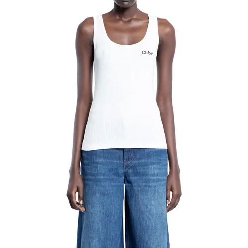 Sleeveless Tops, female, , Size: S Ribbed Cotton Jersey Tank Top - Chloé - Modalova