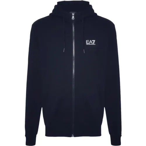 Zip-throughs, male, , Size: L Cotton Hoodie Full Zip Logo - Emporio Armani EA7 - Modalova