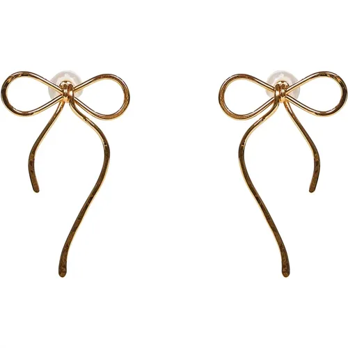 Earrings, female, , Size: ONE SIZE Golden Bow Pearl Earrings - Marni - Modalova