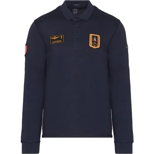 Langarm Polo Shirt mit Tricolor Pfeil Patch , Herren, Größe: 3XL - aeronautica militare - Modalova