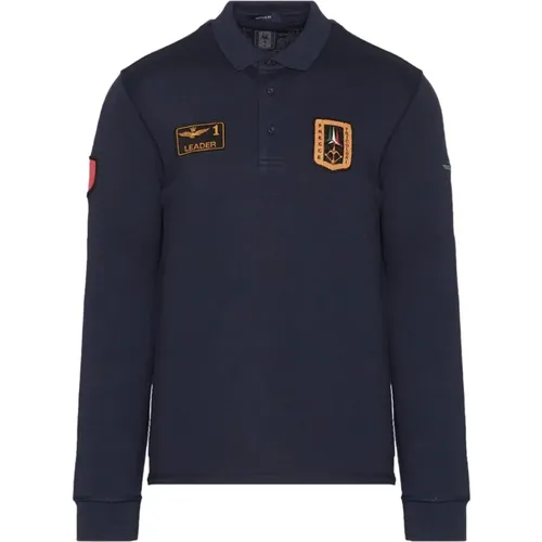 Langarm Polo Shirt mit Tricolor Pfeil Patch , Herren, Größe: 4XL - aeronautica militare - Modalova