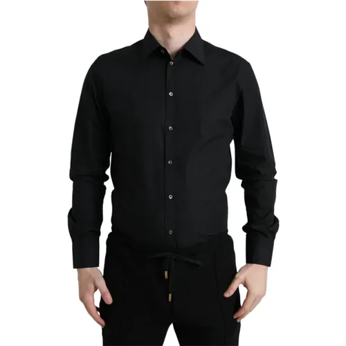 Luxuriöses Schwarzes Slim Fit Hemd , Herren, Größe: M - Dolce & Gabbana - Modalova