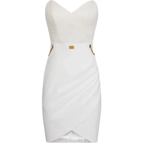 Sophisticated Bielastic Mini Dress with Draped Ivory Skirt , female, Sizes: L, 2XS - Elisabetta Franchi - Modalova