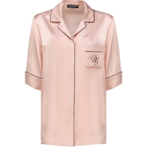 Silk Shirt with Black Borders , female, Sizes: XS - Dolce & Gabbana - Modalova