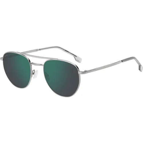 Sunglasses, male, , Size: 53 MM Ruthenium/Green Mirror Sunglasses - HUGO - Modalova