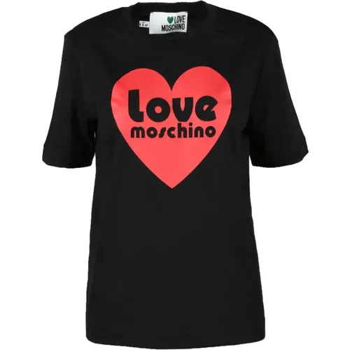 Baumwoll T-Shirt mit Stilvollem Design , Damen, Größe: XS - Love Moschino - Modalova