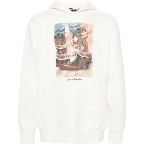 Beige Oversized Hoodie with The Game Of The Snake Print , male, Sizes: M, XL - Palm Angels - Modalova