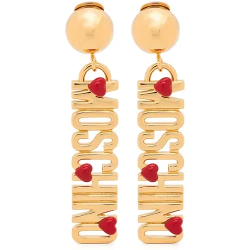 Earrings, female, , Size: ONE SIZE Golden Lettering Logo Hearts Earrings - Moschino - Modalova