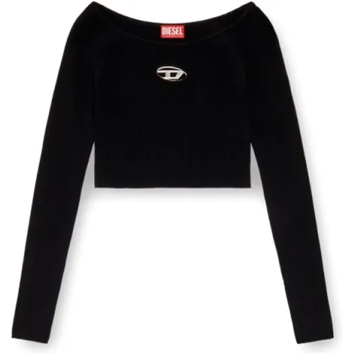 Long Sleeve Tops, female, , Size: M Ribbed Knit Top with Cut-Out Detail - Diesel - Modalova