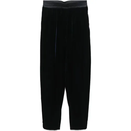 Velvet Trousers Mid-Rise Tapered Leg , female, Sizes: XS, S, M - Emporio Armani - Modalova