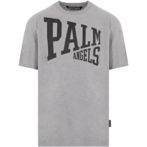 Grey Distressed Logo College T-shirt , male, Sizes: L, M - Palm Angels - Modalova