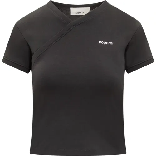 Kurzes V-Ausschnitt T-Shirt mit Logo , Damen, Größe: S - Coperni - Modalova