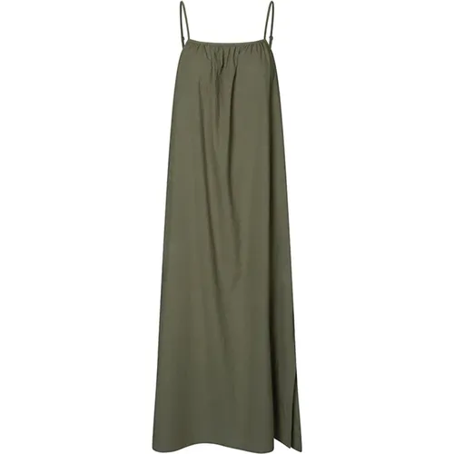 Olivgrünes Kleid mit Seitenschlitz , Damen, Größe: L - MbyM - Modalova
