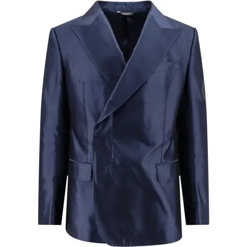 Silk Double-Breasted Blazer , male, Sizes: XL, L, M - Dolce & Gabbana - Modalova