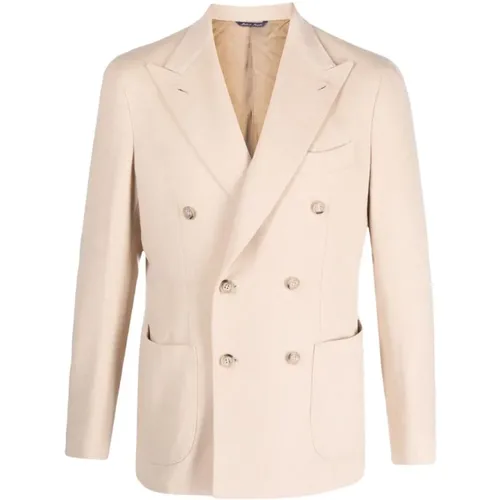 Blazers, male, , Size: 2XL Double-Breasted Camel-Hair Blazer - Gabo Napoli - Modalova