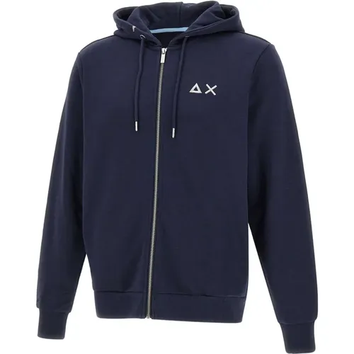 Zip-throughs, male, , Size: XL Men's Cotton Sweatshirt, Navy Hoodie - Sun68 - Modalova