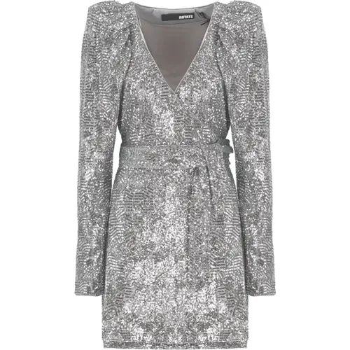 Silver Sequin V-Neck Mini Dress , female, Sizes: M, XS, S - Rotate Birger Christensen - Modalova