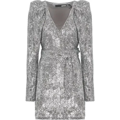 Silver Sequin V-Neck Mini Dress , female, Sizes: XS, S - Rotate Birger Christensen - Modalova