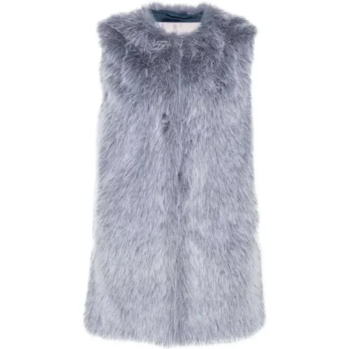 Indigo Blau Faux-Fur Ärmellose Mantel , Damen, Größe: M - Herno - Modalova