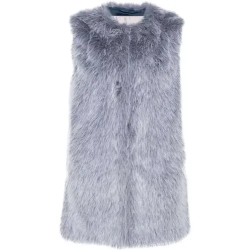 Indigo Blau Faux-Fur Ärmellose Mantel , Damen, Größe: S - Herno - Modalova