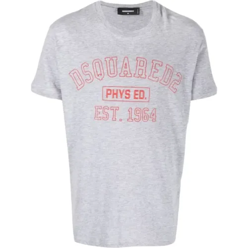 T-Shirts, male, , Size: XL Light Grey Round Neck Cotton T-Shirt - Dsquared2 - Modalova