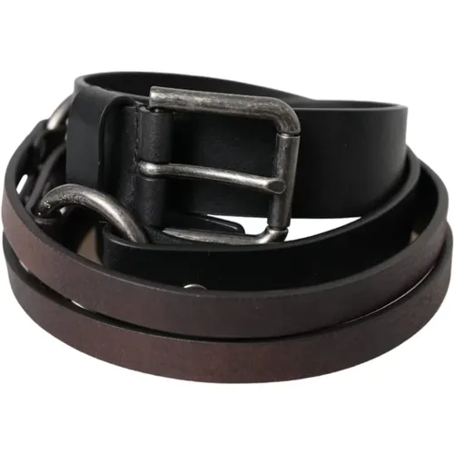 Belts, male, , Size: 100 CM Brown Leather Silver Belt - Dolce & Gabbana - Modalova