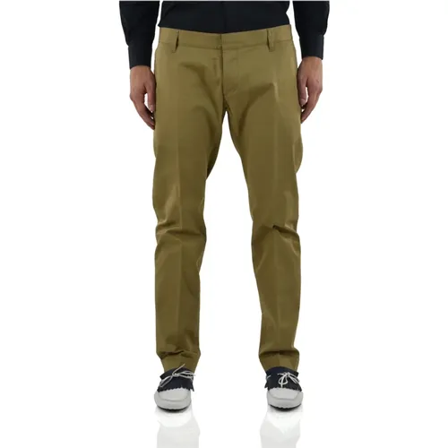 Brown Cotton Men`s Chinos with Buttons , male, Sizes: XL - Dsquared2 - Modalova