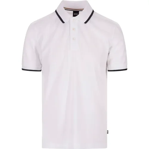 Slim Fit Polo Shirt Weiß Streifen , Herren, Größe: L - Hugo Boss - Modalova