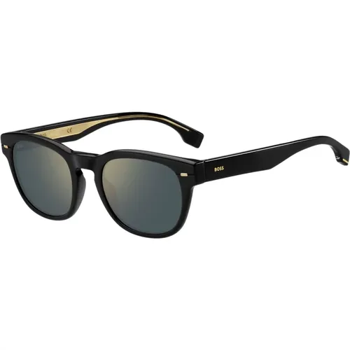 Sunglasses, male, , Size: 51 MM Black/Brown Blue Shaded Sunglasses - Hugo Boss - Modalova