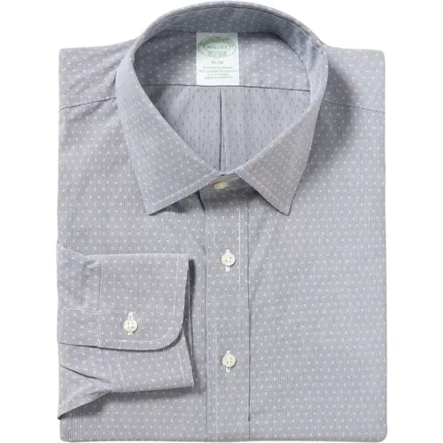 Graues Slim Fit Non-Iron Stretch Baumwollkleidungshemd mit Ainsley-Kragen , Herren, Größe: M - Brooks Brothers - Modalova