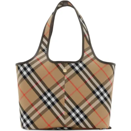 Handbags, female, , Size: ONE SIZE Checkered Leather Tote Bag - Burberry - Modalova