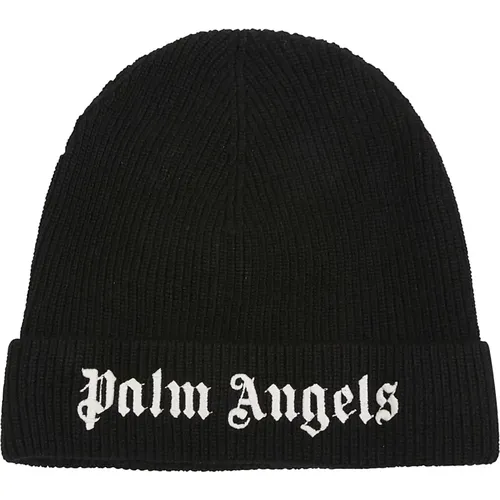 Schwarze Weiße Logo Beanie - Palm Angels - Modalova