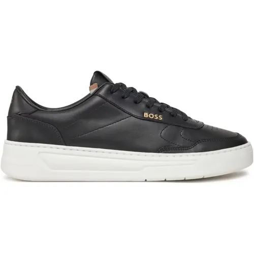 Schwarze Leder Sneakers Baltimore Stil , Herren, Größe: 43 EU - Boss - Modalova