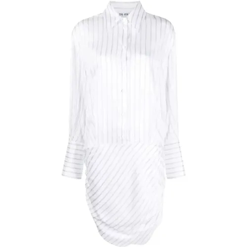 Retro-inspired striped shirtdress with draped skirt and elongated cuffs , female, Sizes: S - The Attico - Modalova